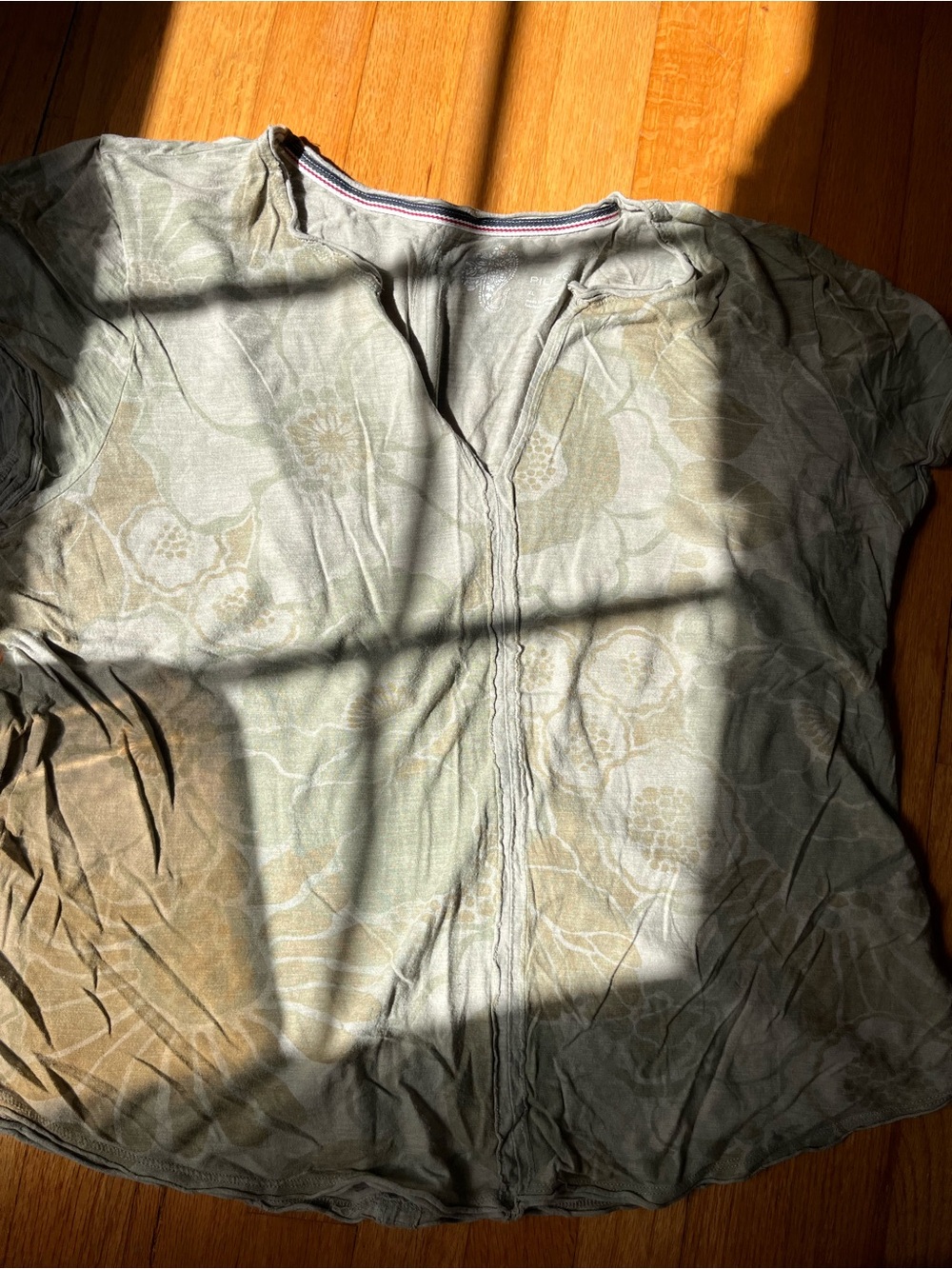 Anthropologie Sage Green Floral Short Sleeve Top